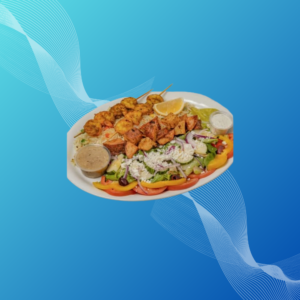 Shrimp and Chicken Souvlaki Platter