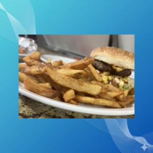 Chicken or Beef Burger with fries